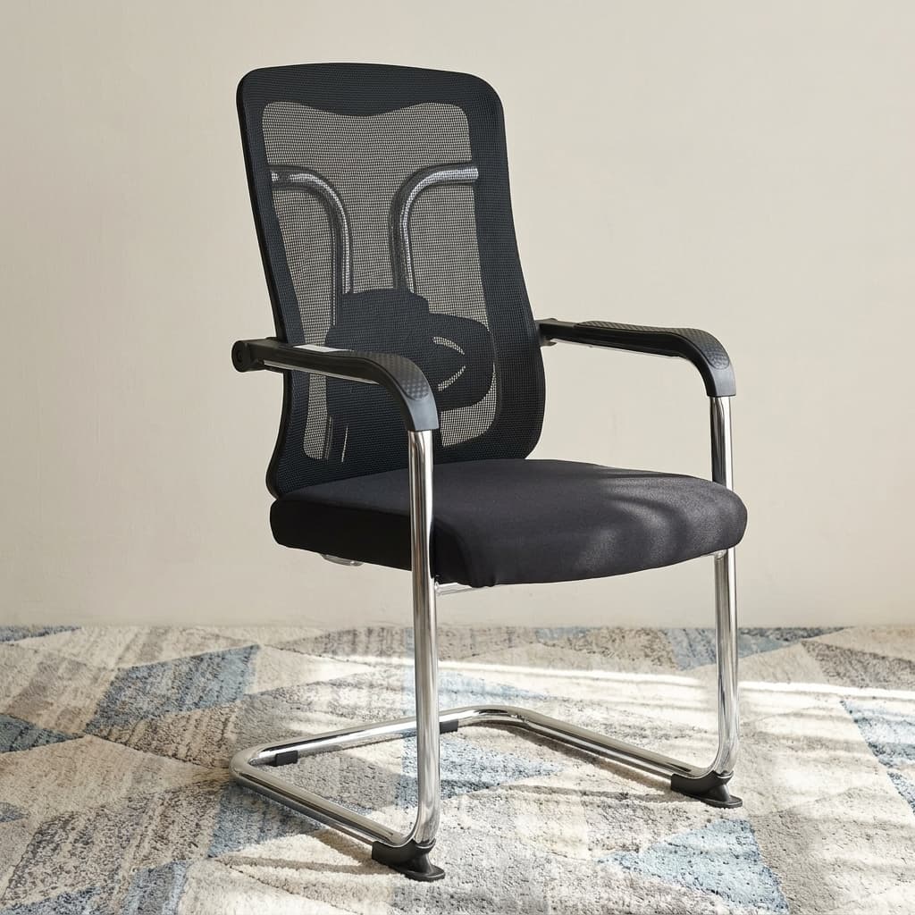 Chrome Sled-Base Office Chair With Breathable Mesh Backrest, Cushioned Seat, And Modern Chrome Visitor Chair Frame