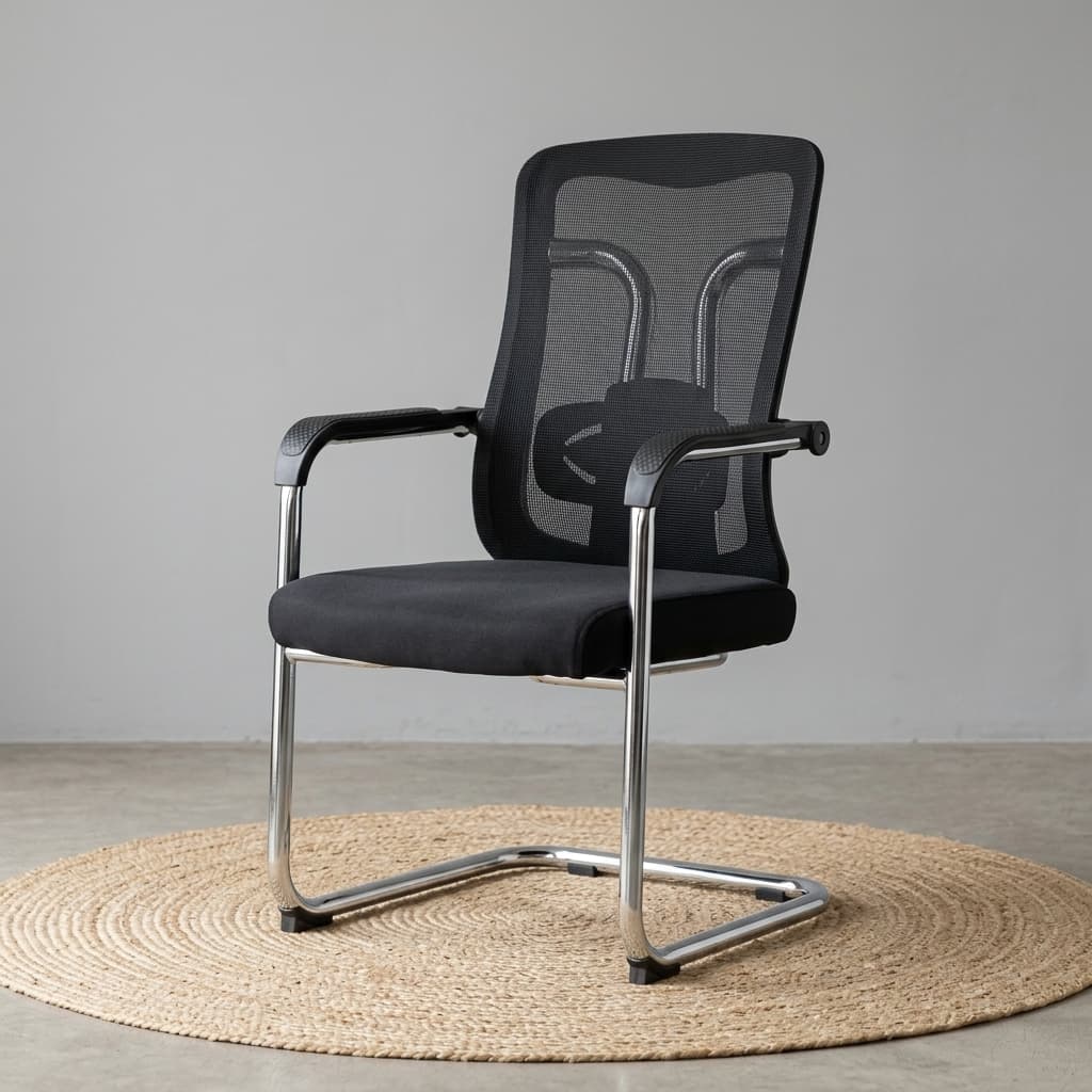 Chrome Sled-Base Office Chair With Breathable Mesh Backrest, Cushioned Seat, And Modern Chrome Visitor Chair Frame