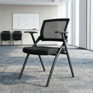 Mesh Foldable Training Chair with breathable mesh backrest, padded seat, and foldable metal frame for conference and training rooms