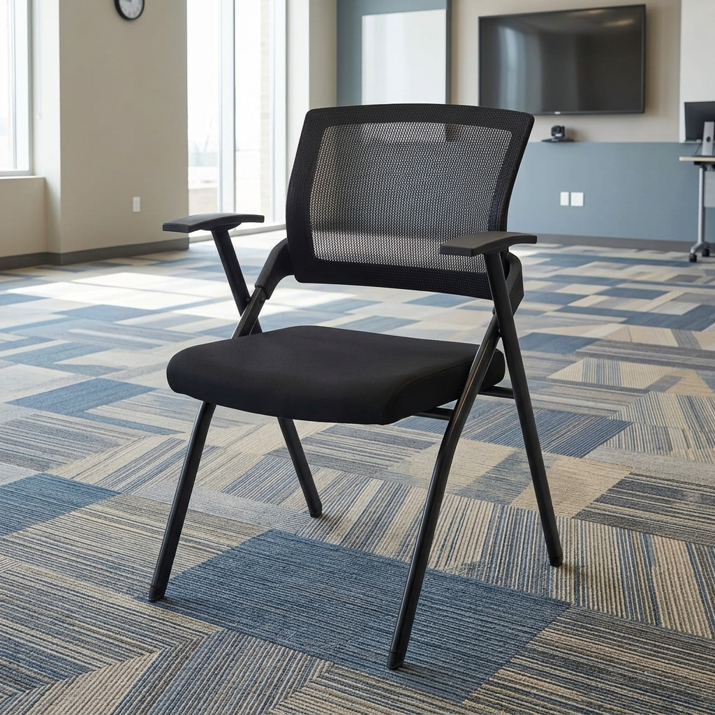Mesh Foldable Training Chair With Breathable Mesh Backrest, Padded Seat, And Foldable Metal Frame For Conference And Training Rooms