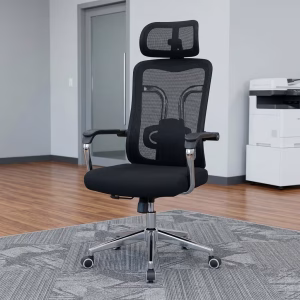 Executive Mesh Task Chair with adjustable headrest, rocking function, breathable mesh backrest, and chrome office chair base