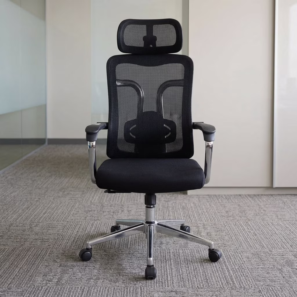 Executive Mesh Task Chair With Adjustable Headrest, Rocking Function, Breathable Mesh Backrest, And Chrome Office Chair Base
