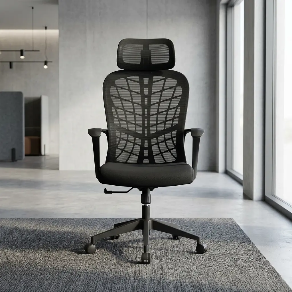 Black Mesh Desk Chair With Ergonomic Mesh Backrest, Supportive Headrest, Reclining Function, And Swivel Office Base