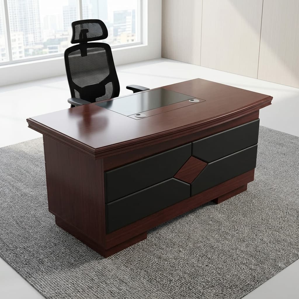 Ergonomic Desk Chair Combo With 1.4M Executive Office Desk, Reclining Ergonomic Mesh Chair, Adjustable Lumbar Support, And Adjustable Headrest