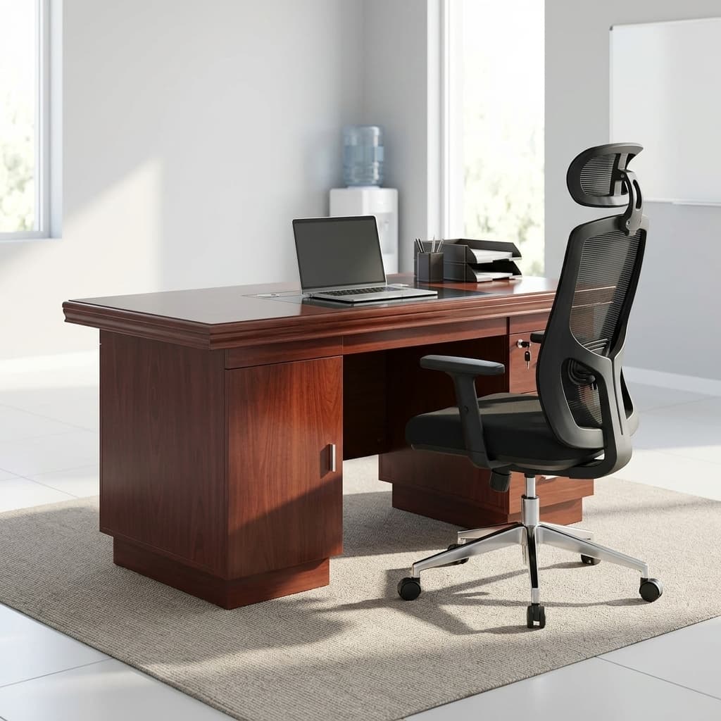 Ergonomic Desk Chair Combo With 1.4M Executive Office Desk, Reclining Ergonomic Mesh Chair, Adjustable Lumbar Support, And Adjustable Headrest