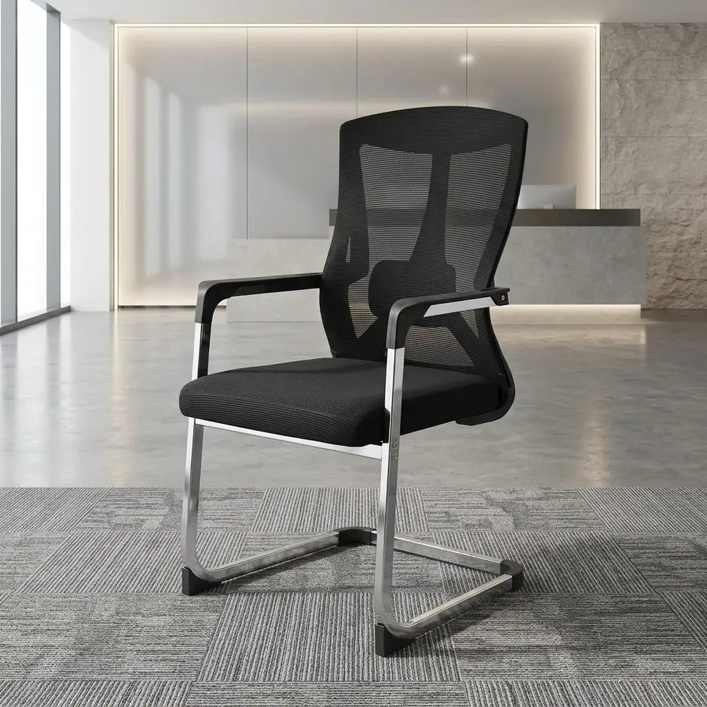 Ergonomic Boardroom Guest Chair With Breathable Mesh Back And Chrome Sled Base For Executive Office Meeting Spaces
