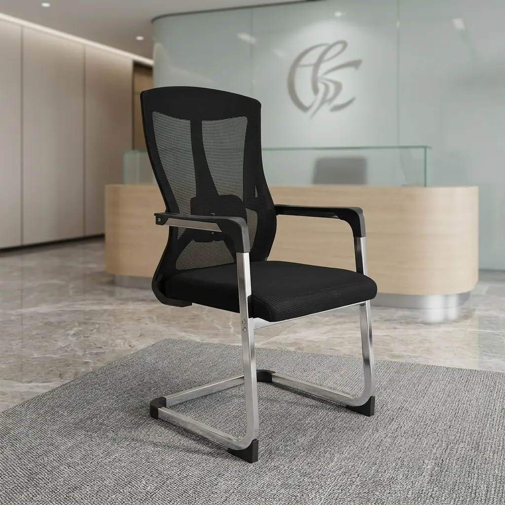 Ergonomic Boardroom Guest Chair With Breathable Mesh Back And Chrome Sled Base For Executive Office Meeting Spaces