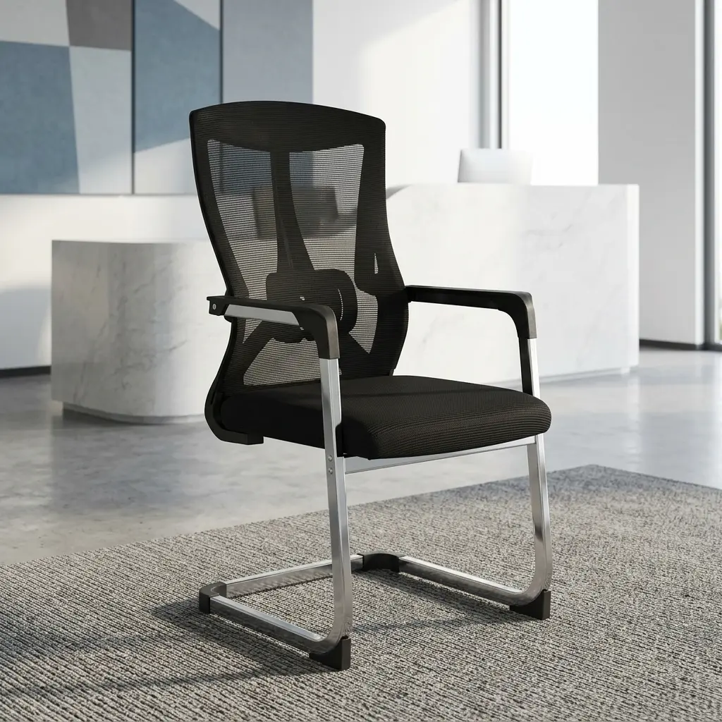 Ergonomic Boardroom Guest Chair With Breathable Mesh Back And Chrome Sled Base For Executive Office Meeting Spaces