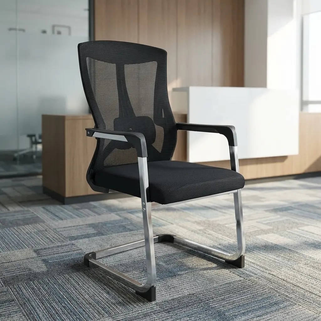Ergonomic Boardroom Guest Chair With Breathable Mesh Back And Chrome Sled Base For Executive Office Meeting Spaces