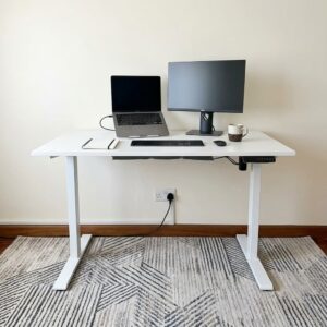 Powerful 1.4m Electric Height Adjustable Desk with electric sit-to-stand controls and spacious ergonomic work surface