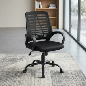 Modern Home Office Chair with breathable mesh back, cushioned seat, and swivel caster base for ergonomic workspace comfort