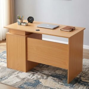 Light oak-finish 1.2m Modern Wood Study Table with three stacked drawers, a silver-handle pull system, a top-drawer security key lock, and a smooth rectangular desktop surface.