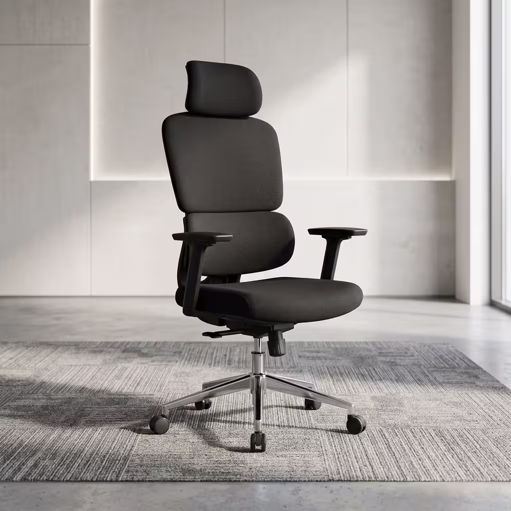 An Ergonomic Black Mesh Adjustable Height Backrest Office Chair Featuring A Polished Chrome Five-Star Wheeled Base And A Multi-Segmented Backrest Frame.