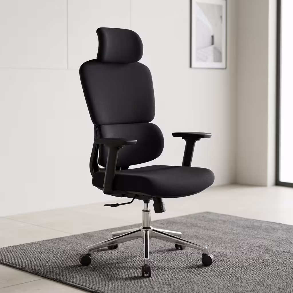 An Ergonomic Black Mesh Adjustable Height Backrest Office Chair Featuring A Polished Chrome Five-Star Wheeled Base And A Multi-Segmented Backrest Frame.