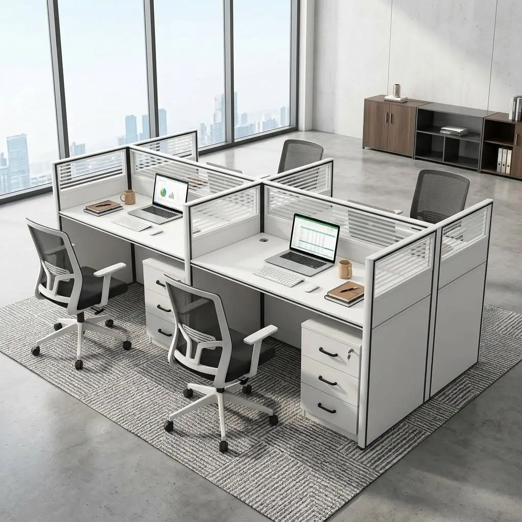 4-Way Modular Cross-Style Office Workstation - Image 2